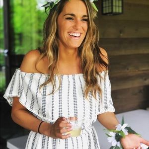 LULUs. See Ya There White Print Off the Shoulder Romper .